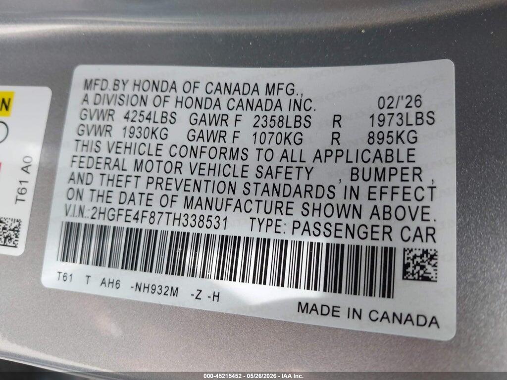 2HGFE4F87TH338531 2026 HONDA CIVIC HYBRID photo no. 9