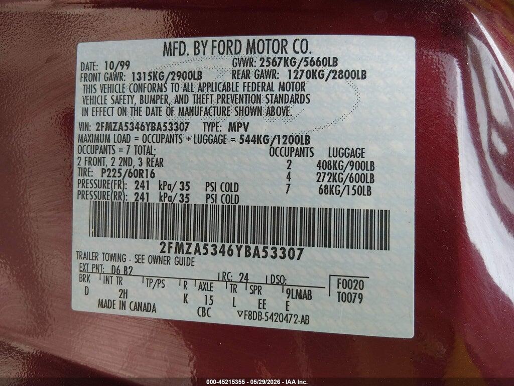 2FMZA5346YBA53307 2000 FORD WINDSTAR photo no. 9