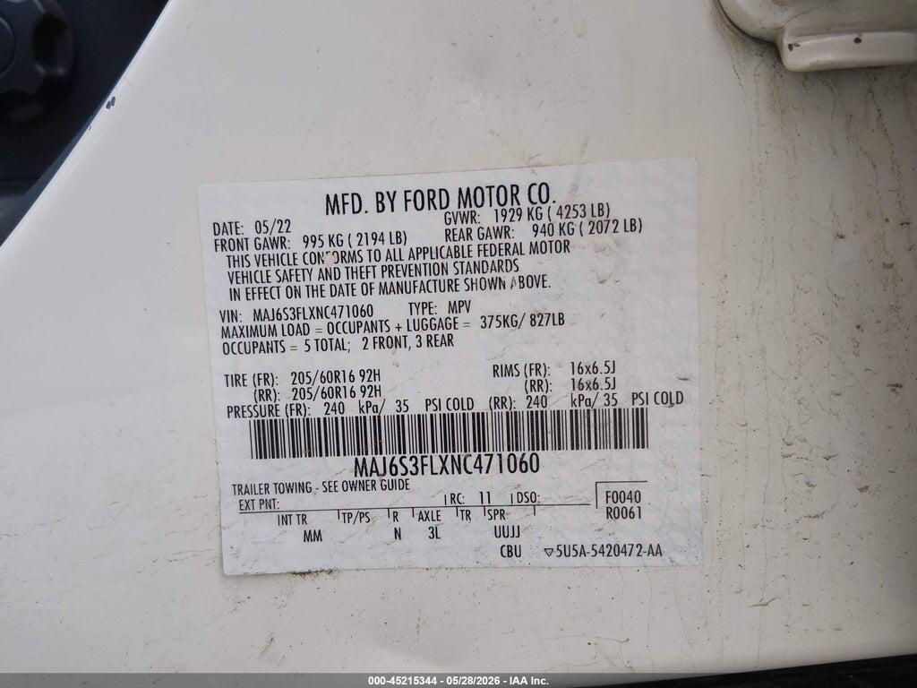 MAJ6S3FLXNC471060 2022 FORD ECOSPORT photo no. 9