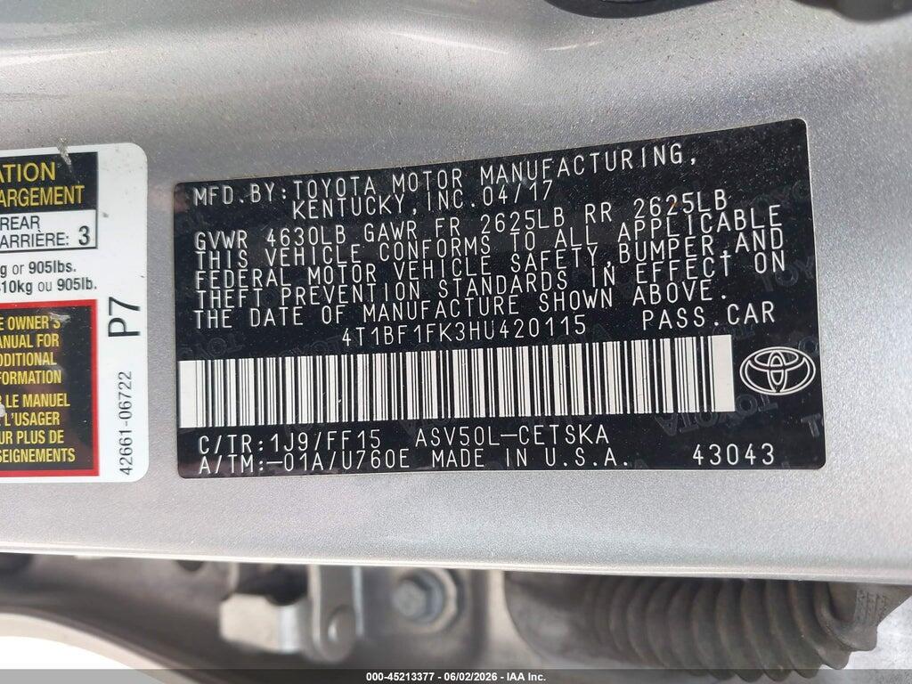 4T1BF1FK3HU420115 2017 TOYOTA CAMRY photo no. 9