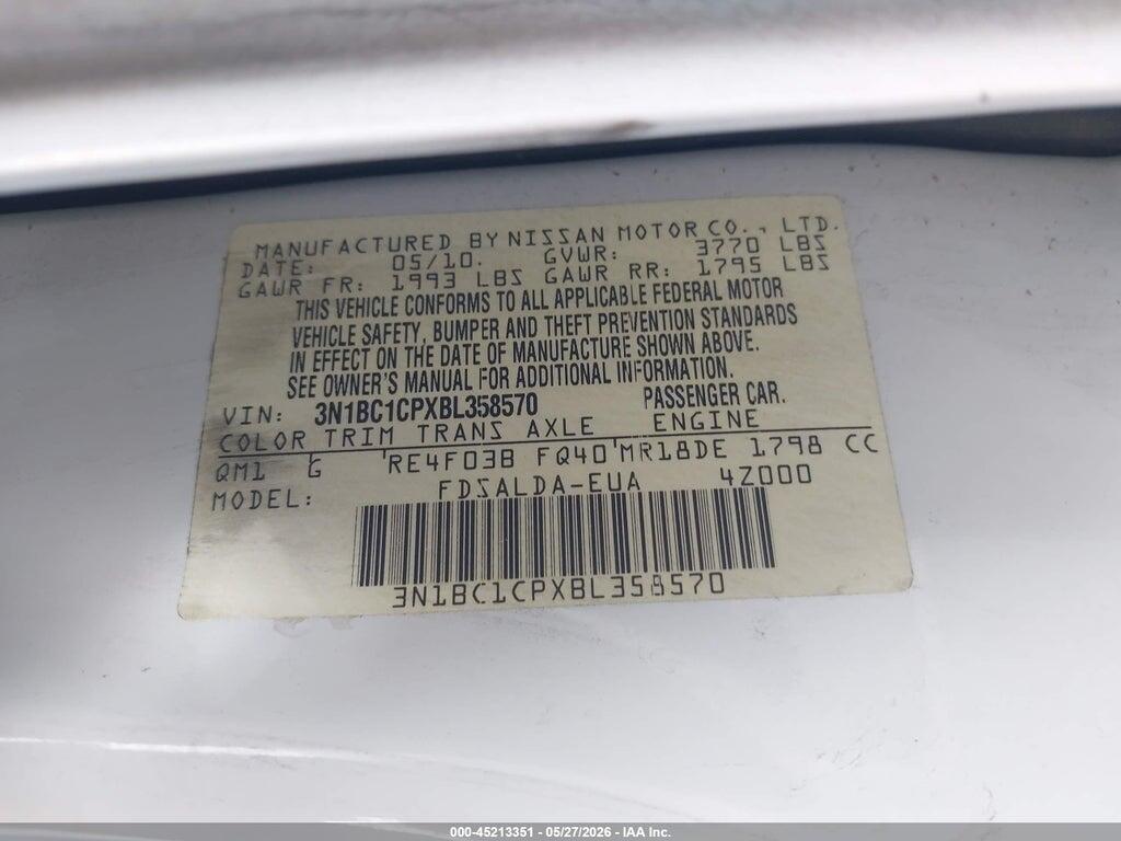 3N1BC1CPXBL358570 2011 NISSAN VERSA photo no. 9
