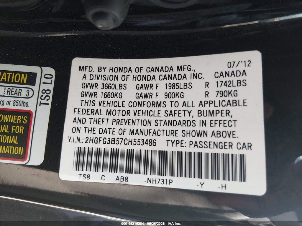 2HGFG3B57CH553486 2012 HONDA CIVIC photo no. 9