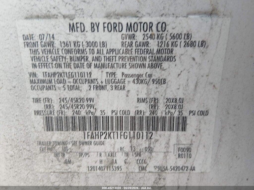 1FAHP2KT1FG110112 2015 FORD TAURUS photo no. 9