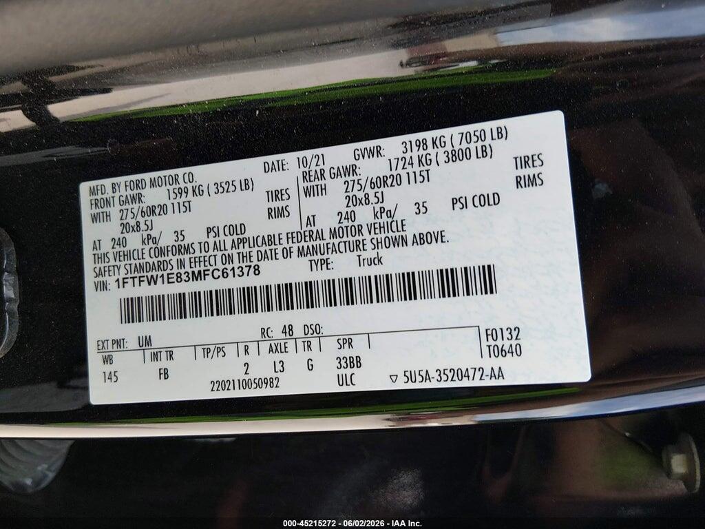 1FTFW1E83MFC61378 2021 FORD F-150 photo no. 9