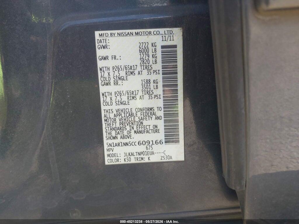 5N1AR1NN5CC609166 2012 NISSAN PATHFINDER photo no. 9