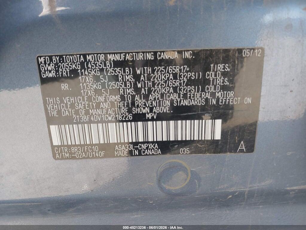 2T3BF4DV1CW218226 2012 TOYOTA RAV4 photo no. 9