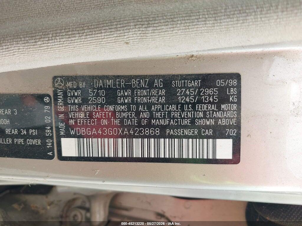 WDBGA43G0XA423868 1999 MERCEDES-BENZ S 420 photo no. 9