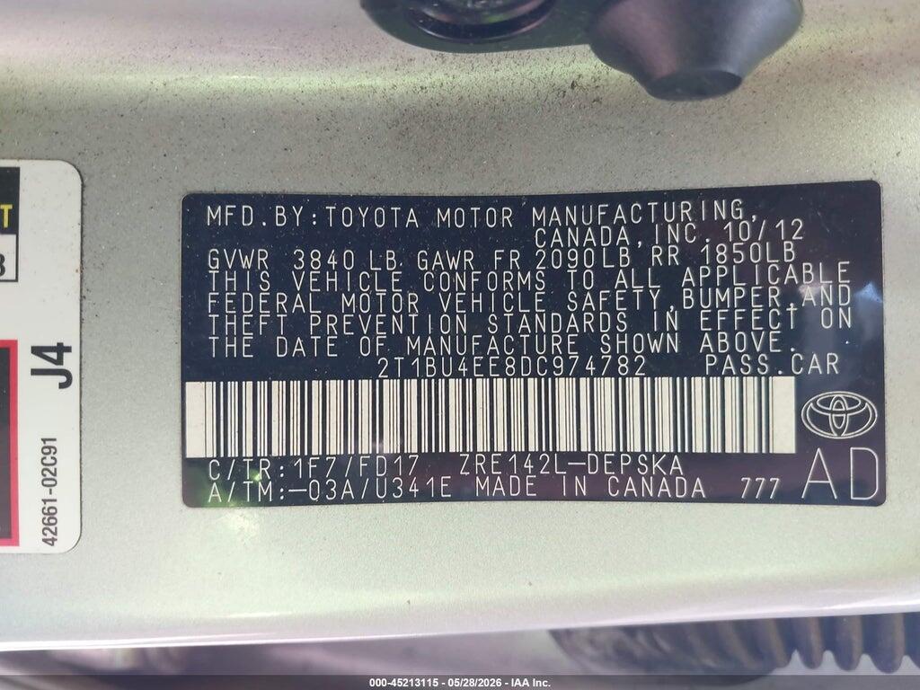 2T1BU4EE8DC974782 2013 TOYOTA COROLLA photo no. 9