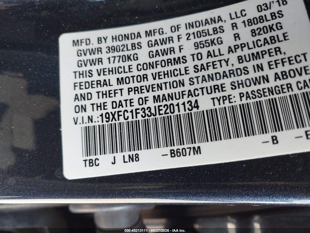 19XFC1F33JE201134 2018 HONDA CIVIC photo no. 9