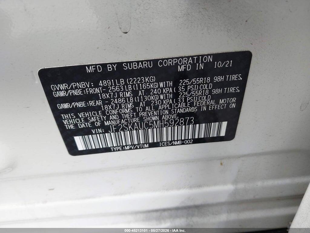 JF2SKAUC5MH592873 2021 SUBARU FORESTER photo no. 9