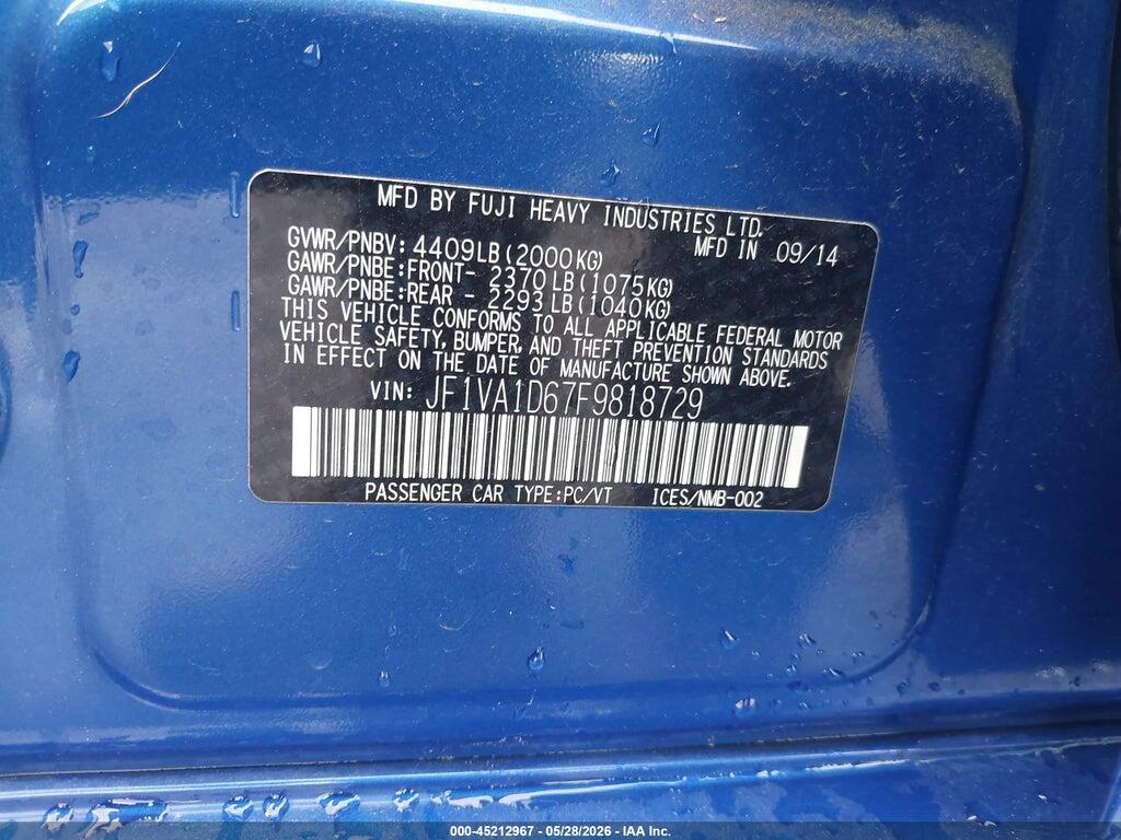 JF1VA1D67F9818729 2015 SUBARU WRX photo no. 9