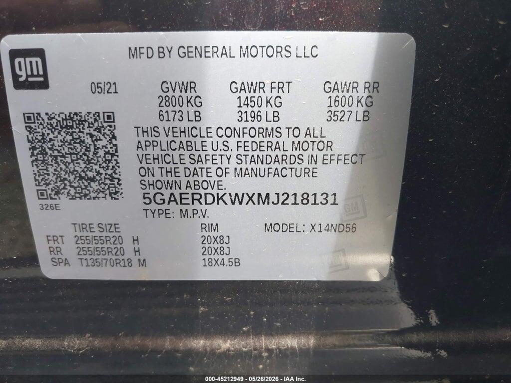 5GAERDKWXMJ218131 2021 BUICK ENCLAVE photo no. 9