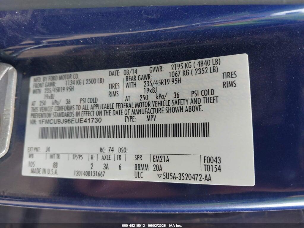 1FMCU9J96EUE41730 2014 FORD ESCAPE photo no. 9
