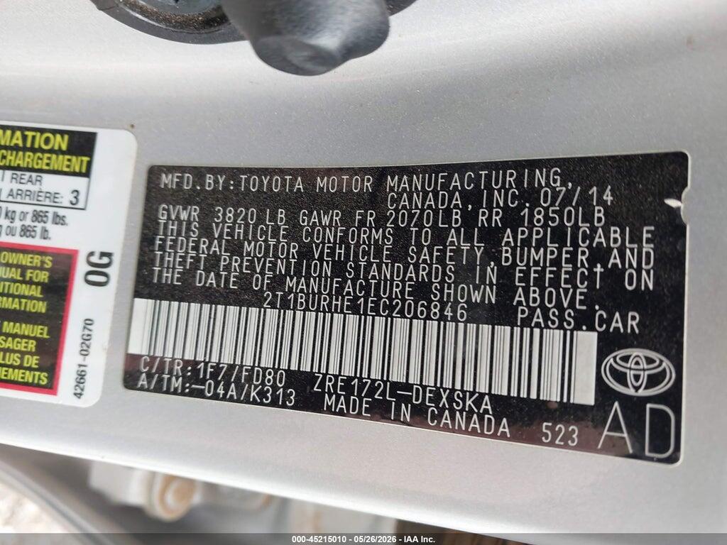2T1BURHE1EC206846 2014 TOYOTA COROLLA photo no. 9