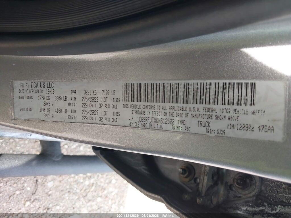 1C6SRFJTXKN612522 2019 RAM 1500 photo no. 9