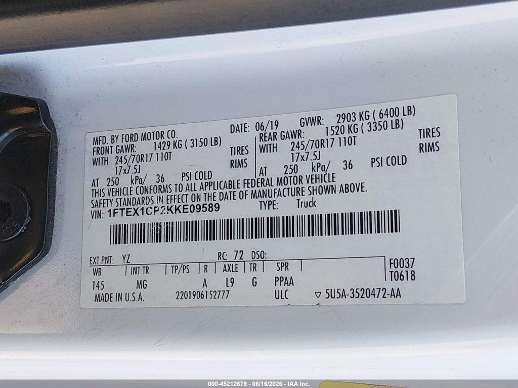 1FTEX1CP2KKE09589 2019 FORD F-150 photo no. 9