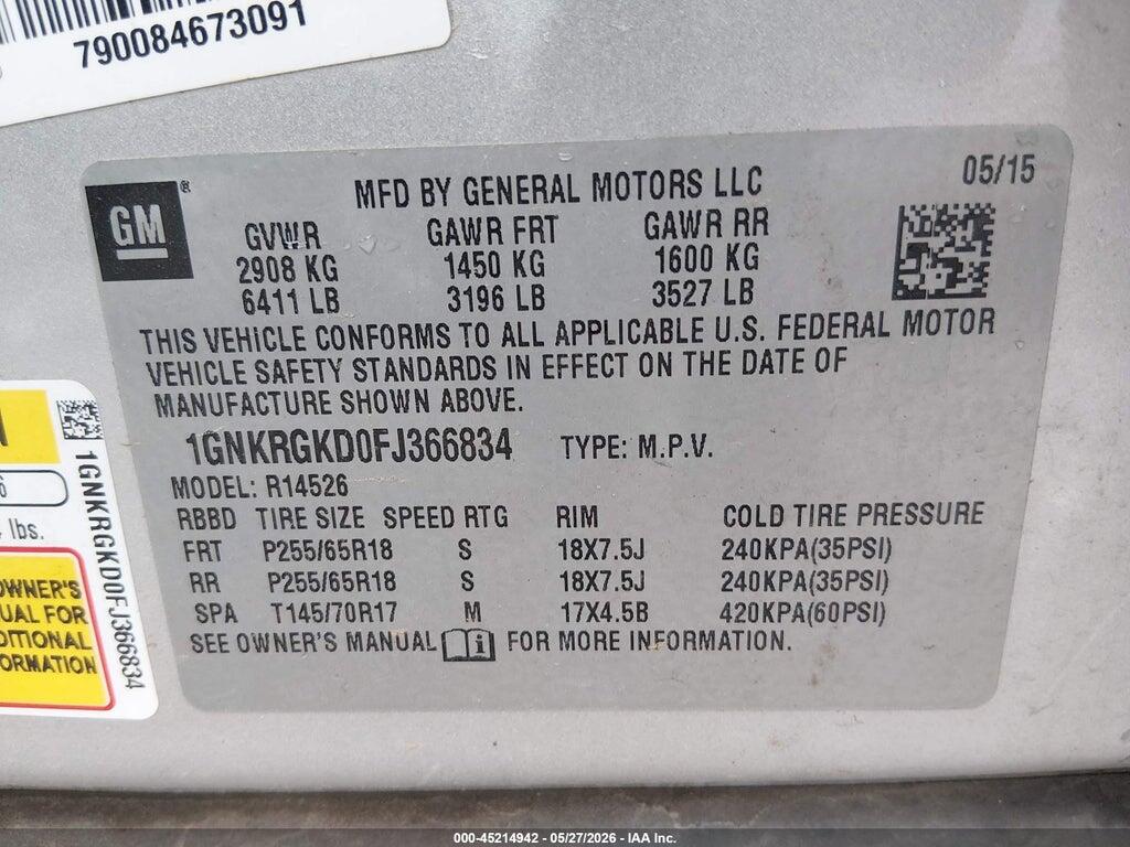1GNKRGKD0FJ366834 2015 CHEVROLET TRAVERSE photo no. 9
