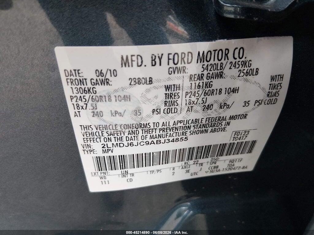 2LMDJ6JC9ABJ34855 2010 LINCOLN MKX photo no. 9