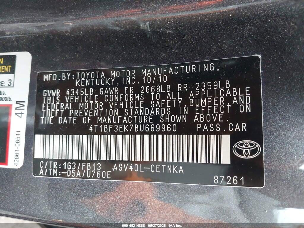 4T1BF3EK7BU669960 2011 TOYOTA CAMRY photo no. 9
