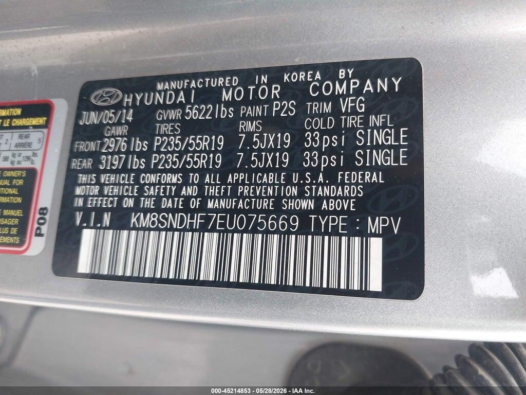 KM8SNDHF7EU075669 2014 HYUNDAI SANTA FE photo no. 9