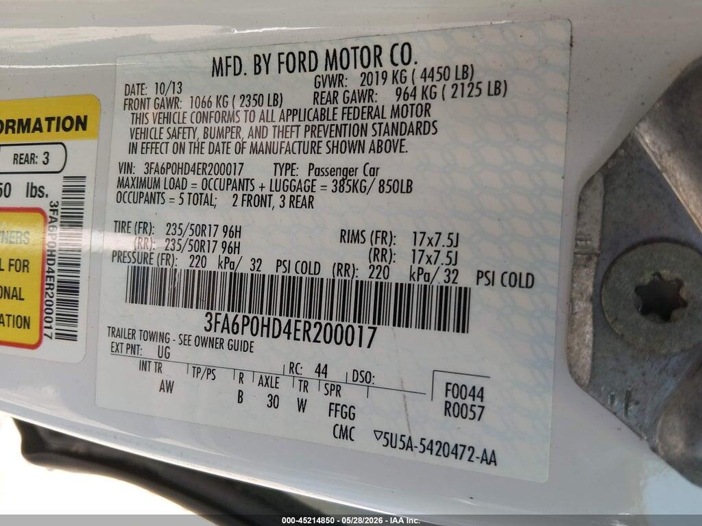 3FA6P0HD4ER200017 2014 FORD FUSION photo no. 9