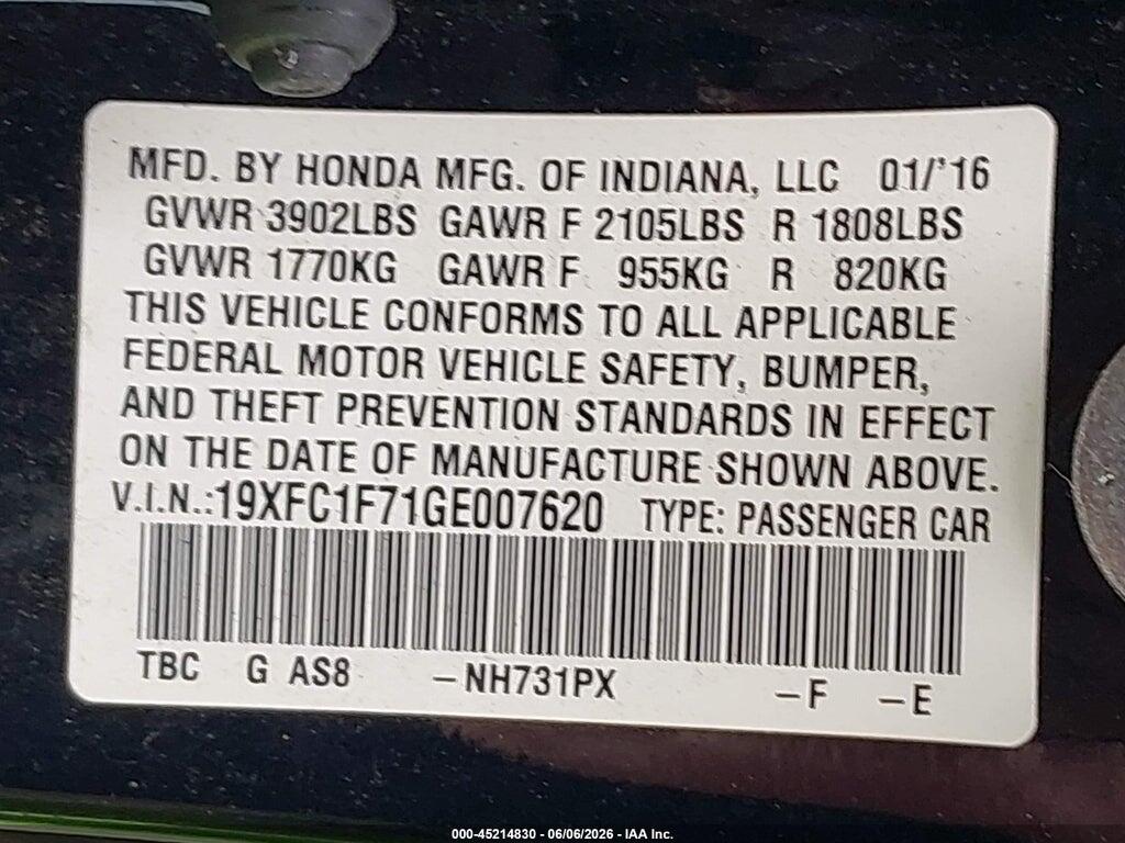 19XFC1F71GE007620 2016 HONDA CIVIC photo no. 9