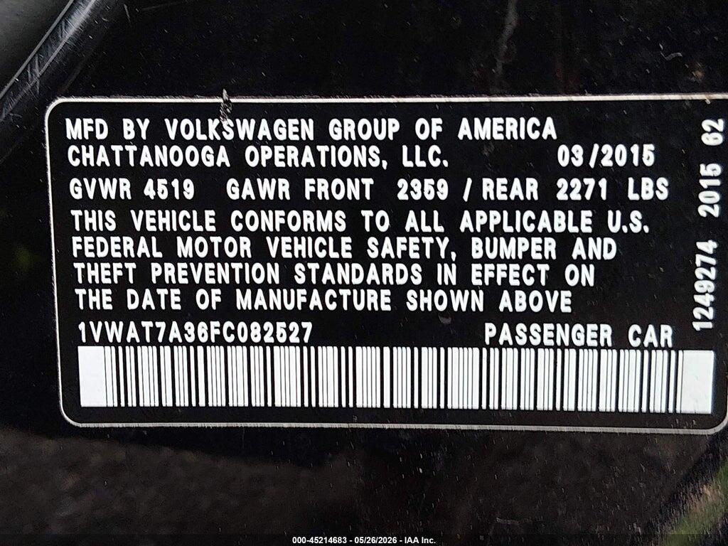 1VWAT7A36FC082527 2015 VOLKSWAGEN PASSAT photo no. 9