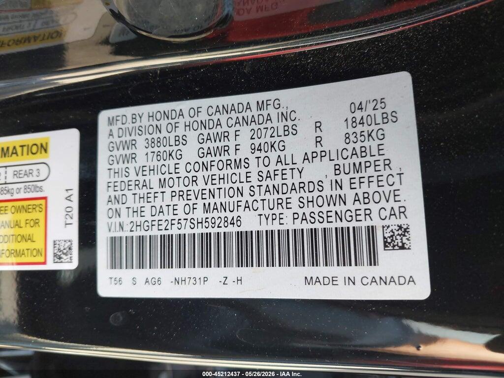 2HGFE2F57SH592846 2025 HONDA CIVIC photo no. 9