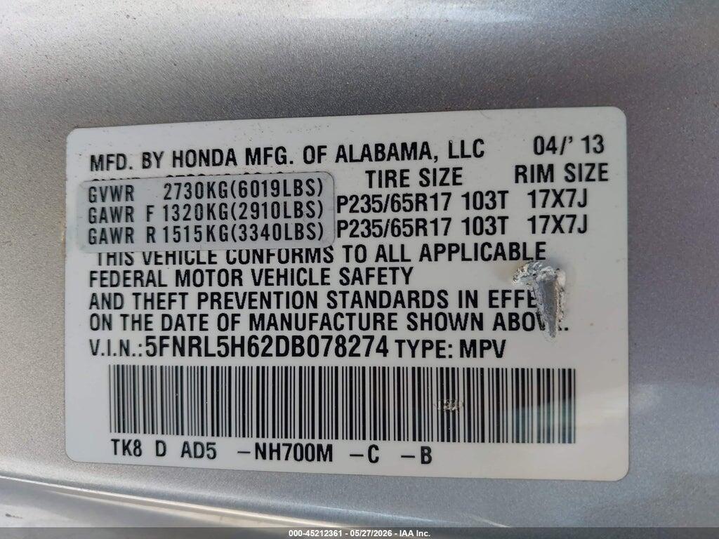 5FNRL5H62DB078274 2013 HONDA ODYSSEY photo no. 9