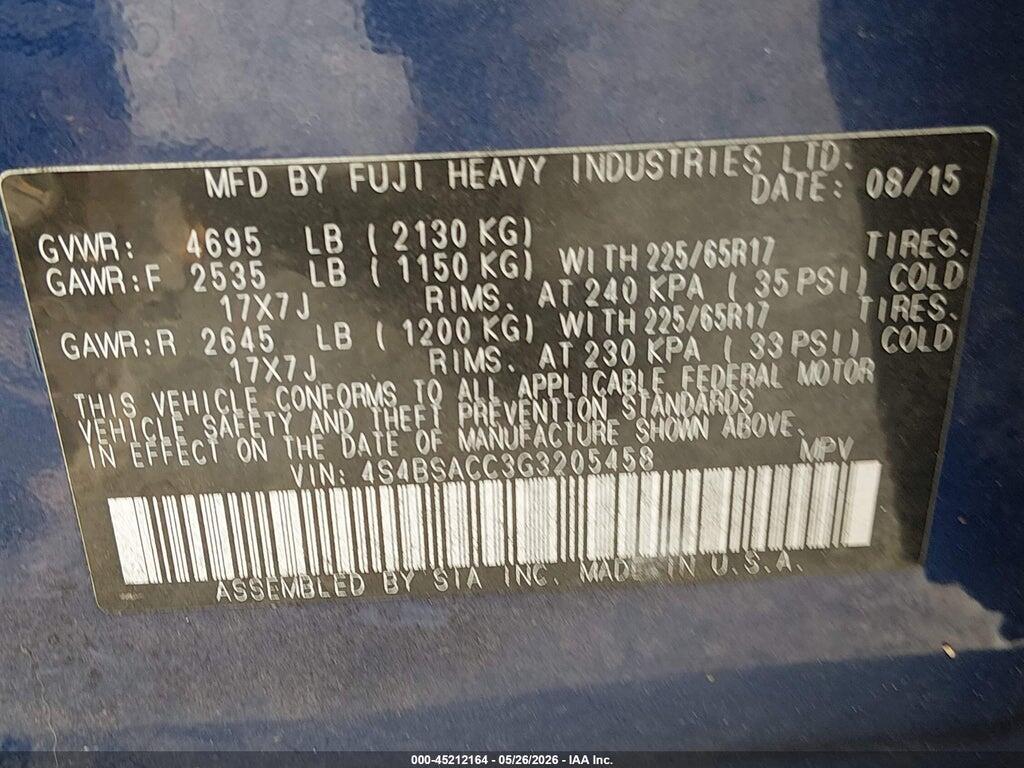 4S4BSACC3G3205458 2016 SUBARU OUTBACK photo no. 9