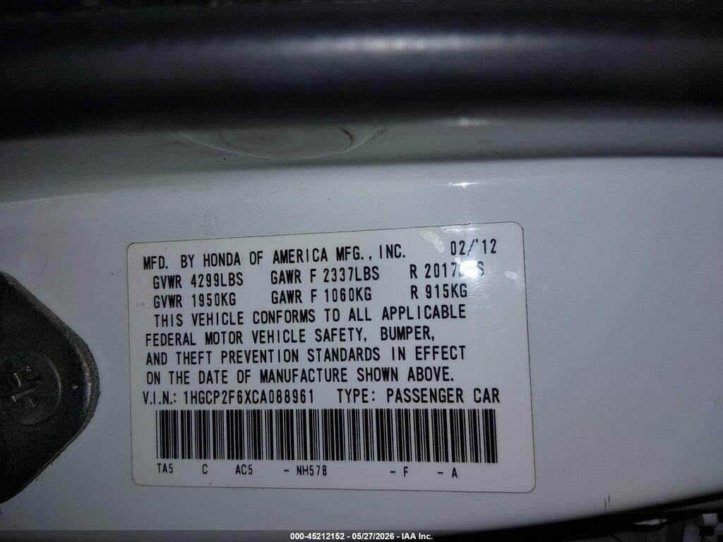 1HGCP2F6XCA088961 2012 HONDA ACCORD photo no. 9