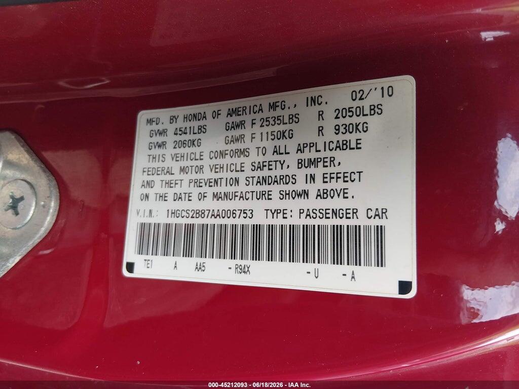 1HGCS2B87AA006753 2010 HONDA ACCORD photo no. 9