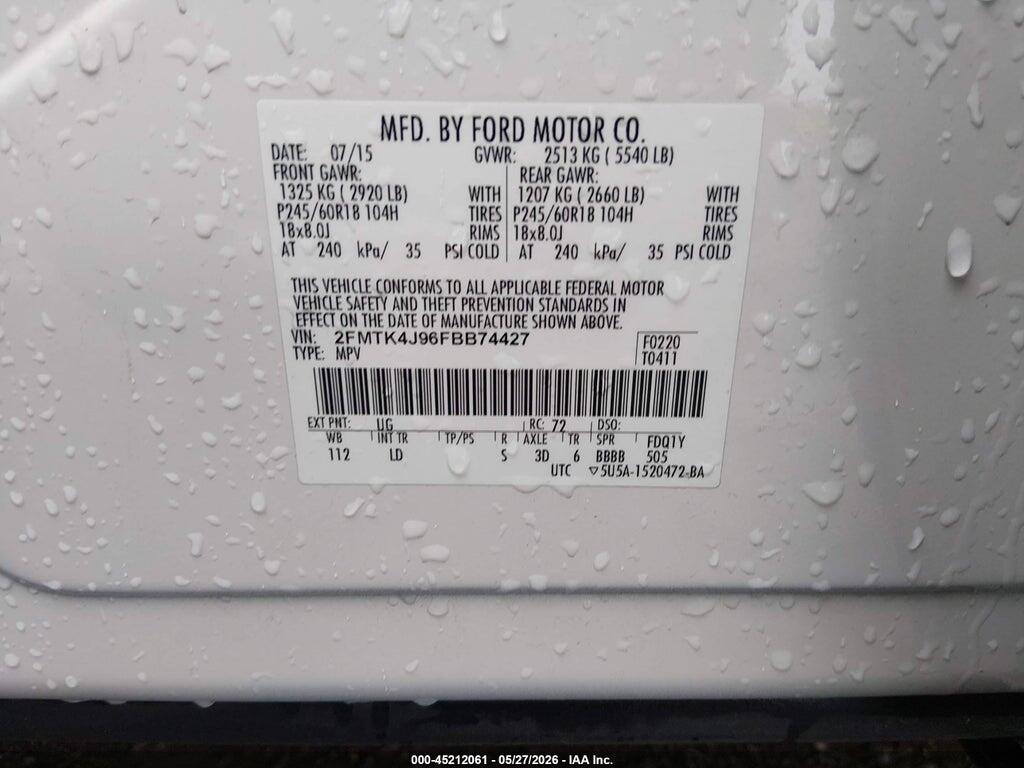 2FMTK4J96FBB74427 2015 FORD EDGE photo no. 9