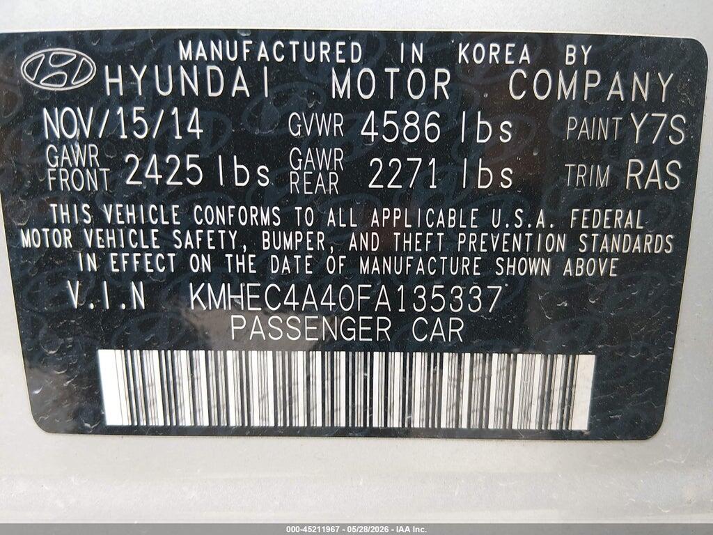 KMHEC4A40FA135337 2015 HYUNDAI SONATA HYBRID photo no. 9