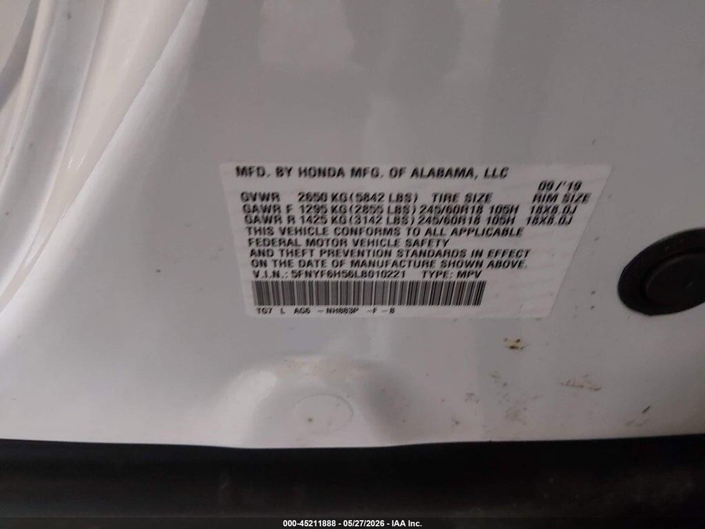 5FNYF6H56LB010221 2020 HONDA PILOT photo no. 9