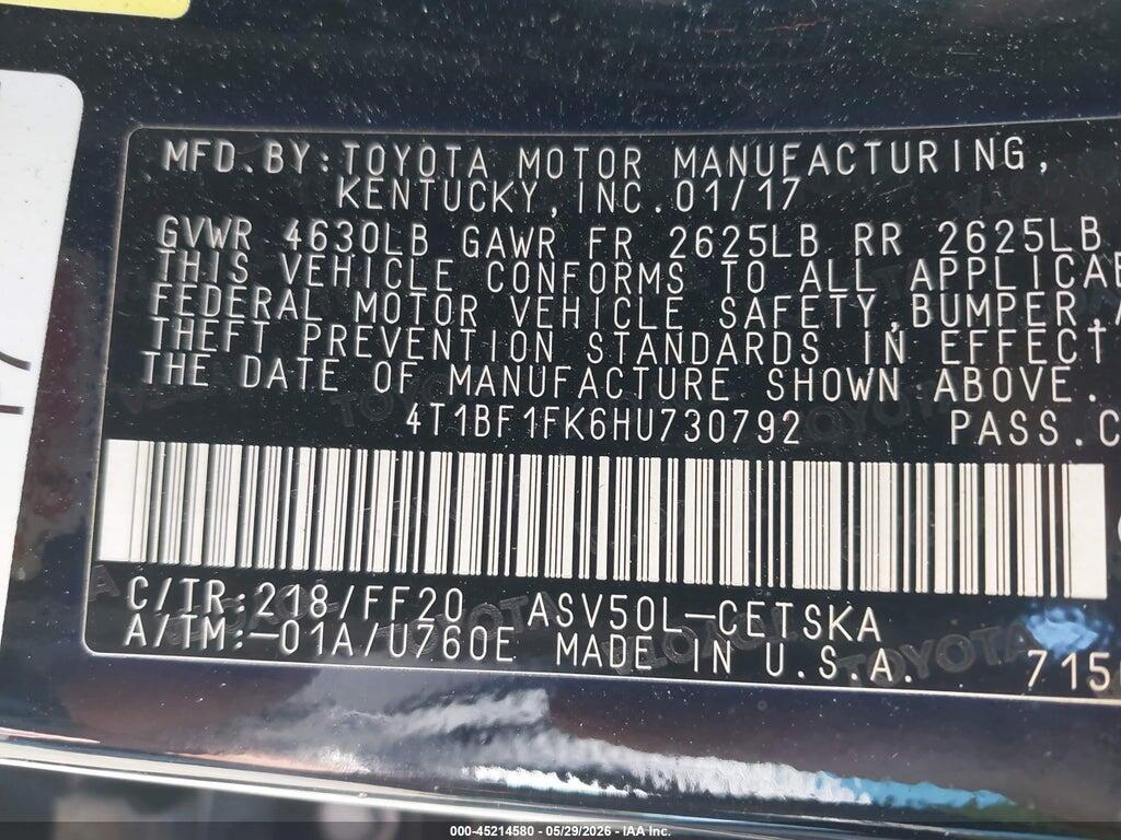 4T1BF1FK6HU730792 2017 TOYOTA CAMRY photo no. 9