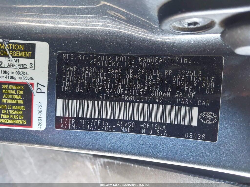 4T1BF1FK6CU017142 2012 TOYOTA CAMRY photo no. 9