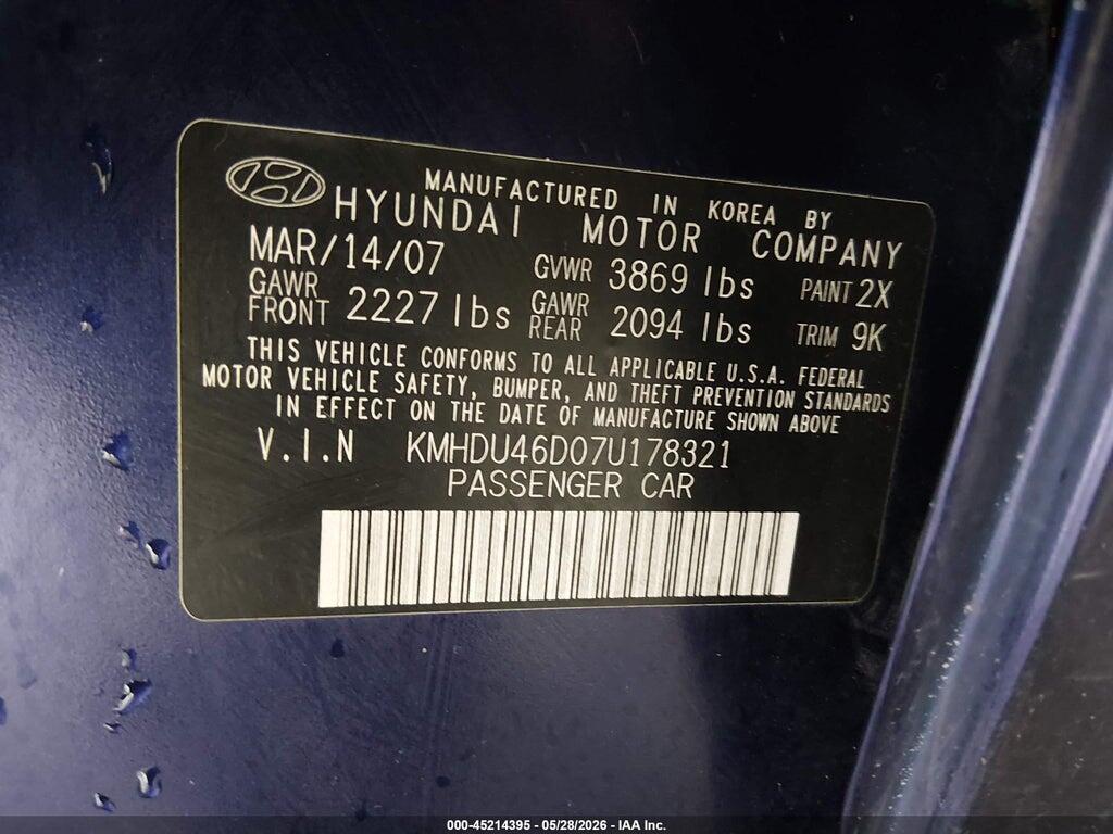 KMHDU46D07U178321 2007 HYUNDAI ELANTRA photo no. 9