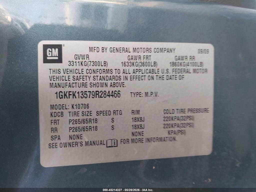 1GKFK13579R284466 2009 GMC YUKON HYBRID photo no. 9