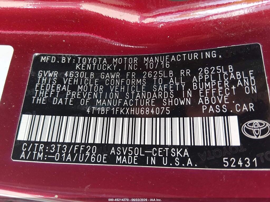 4T1BF1FKXHU684075 2017 TOYOTA CAMRY photo no. 9
