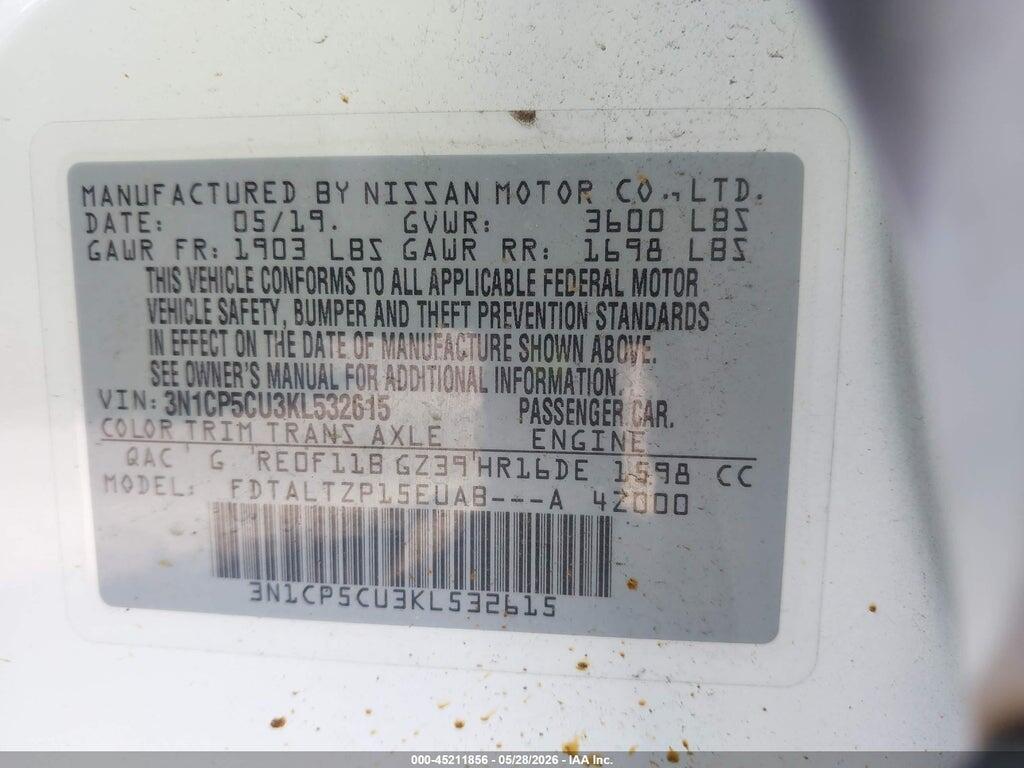 3N1CP5CU3KL532615 2019 NISSAN KICKS photo no. 9