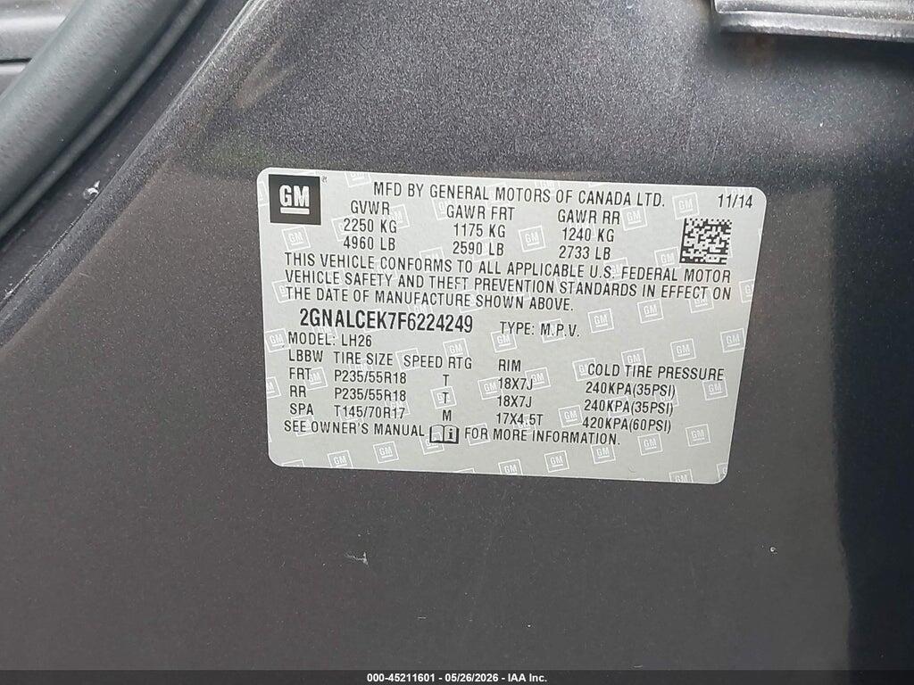 2GNALCEK7F6224249 2015 CHEVROLET EQUINOX photo no. 9