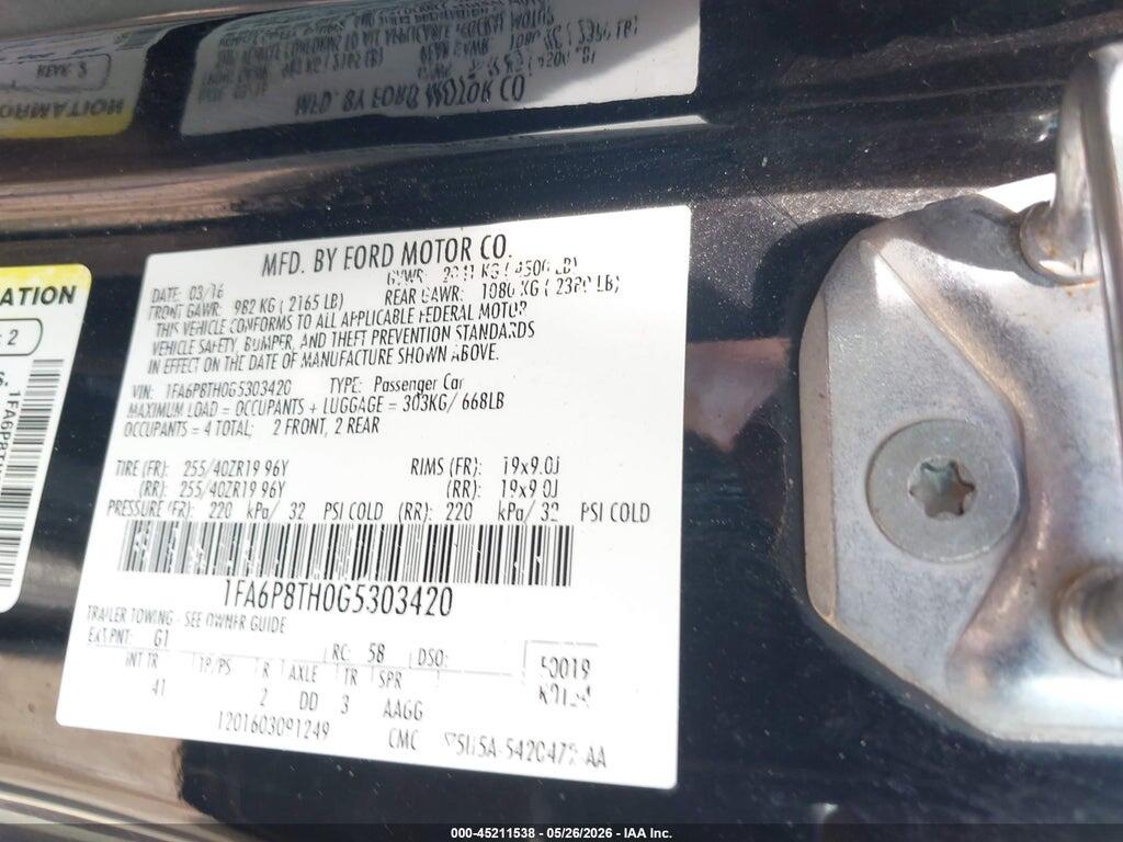 1FA6P8TH0G5303420 2016 FORD MUSTANG photo no. 9