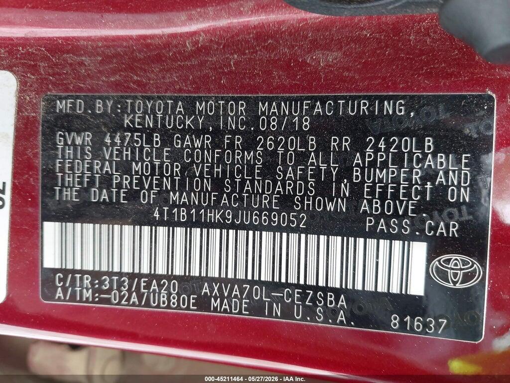 4T1B11HK9JU669052 2018 TOYOTA CAMRY photo no. 9