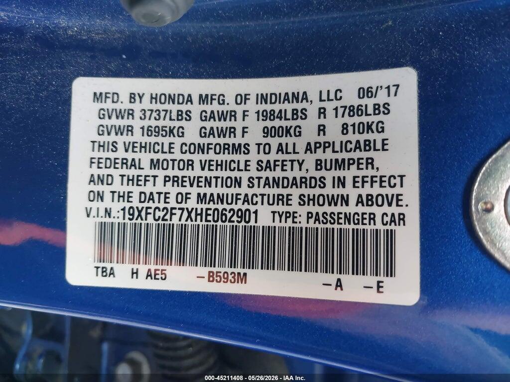 19XFC2F7XHE062901 2017 HONDA CIVIC photo no. 9