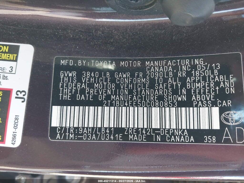 2T1BU4EE5DC080853 2013 TOYOTA COROLLA photo no. 9