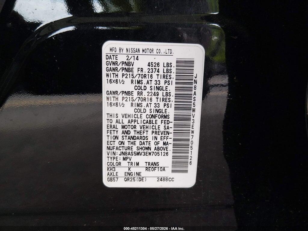 JN8AS5MV3EW705126 2014 NISSAN ROGUE SELECT photo no. 9