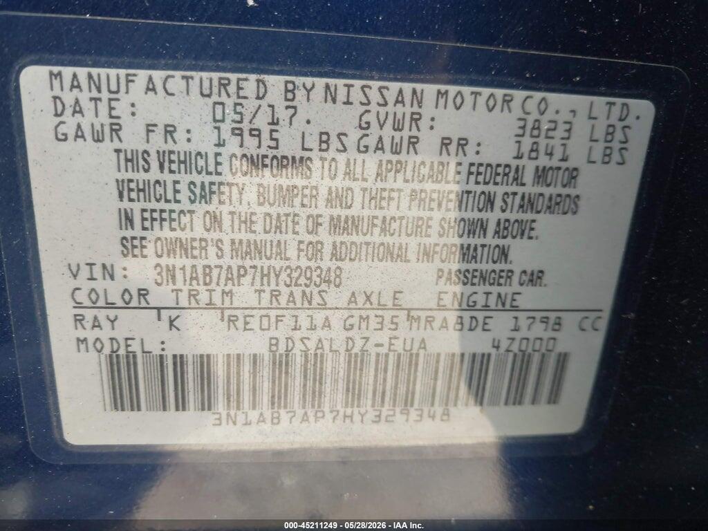 3N1AB7AP7HY329348 2017 NISSAN SENTRA photo no. 9