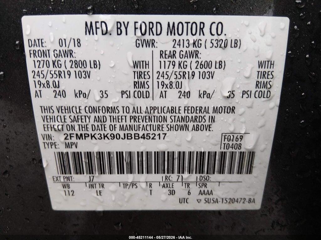 2FMPK3K90JBB45217 2018 FORD EDGE photo no. 9