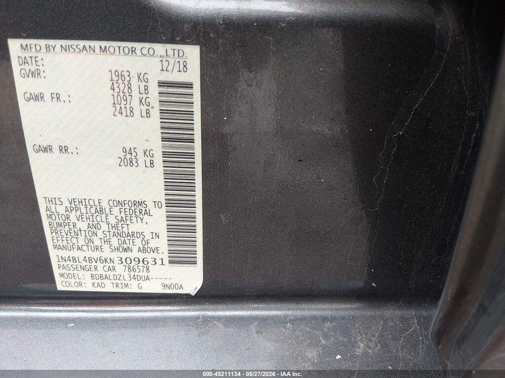1N4BL4BV6KN309631 2019 NISSAN ALTIMA photo no. 9